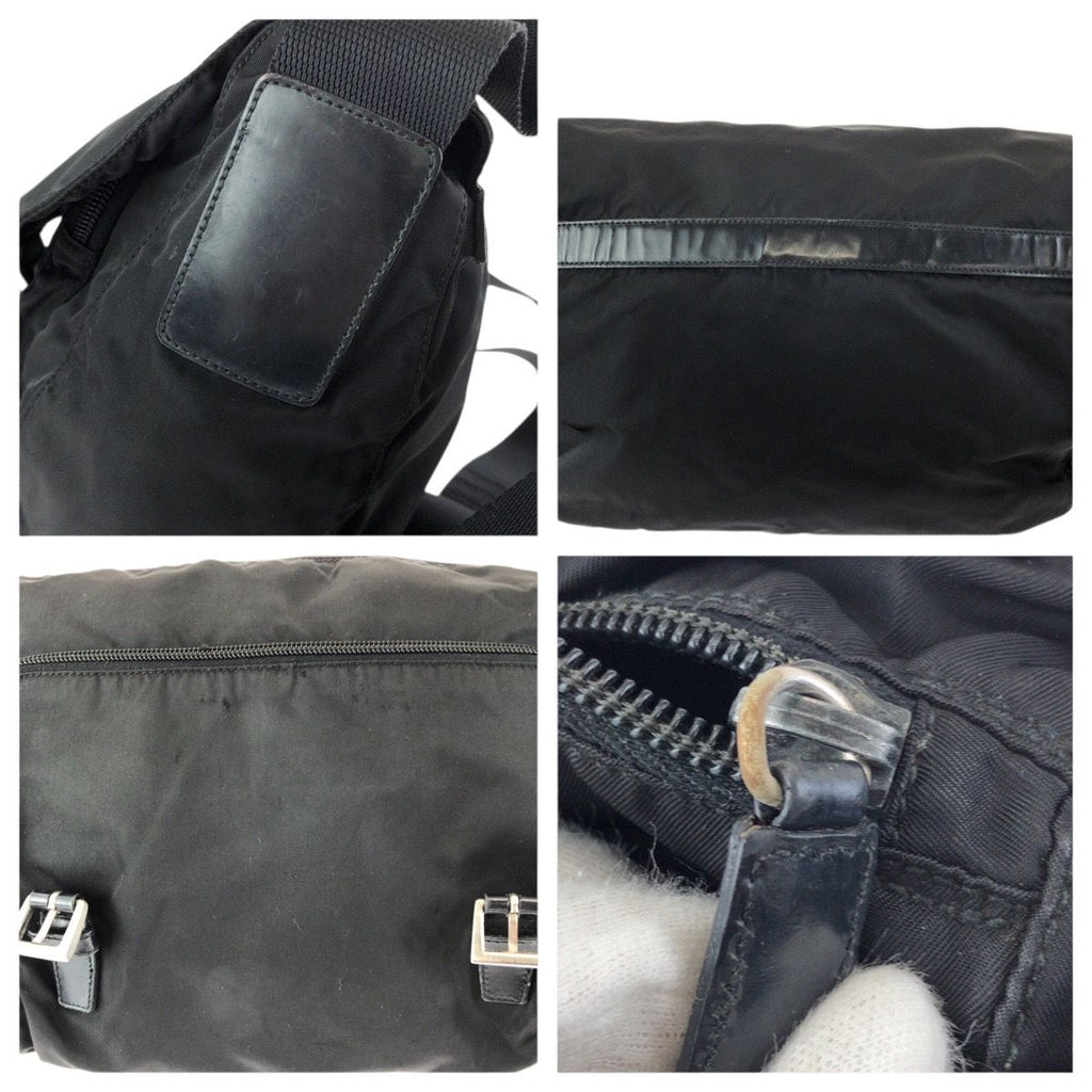 Prada Tessuto Black Silver Nylon Leather Shoulder — view 6
