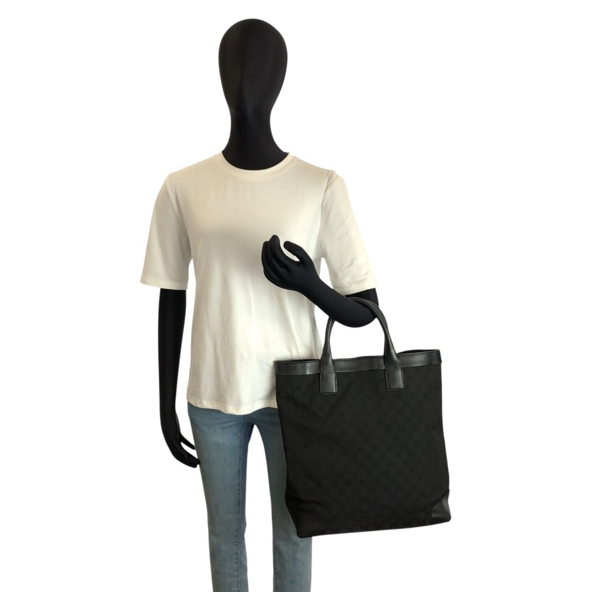 Gucci Black GG Canvas Leather 002 Tote — view 7