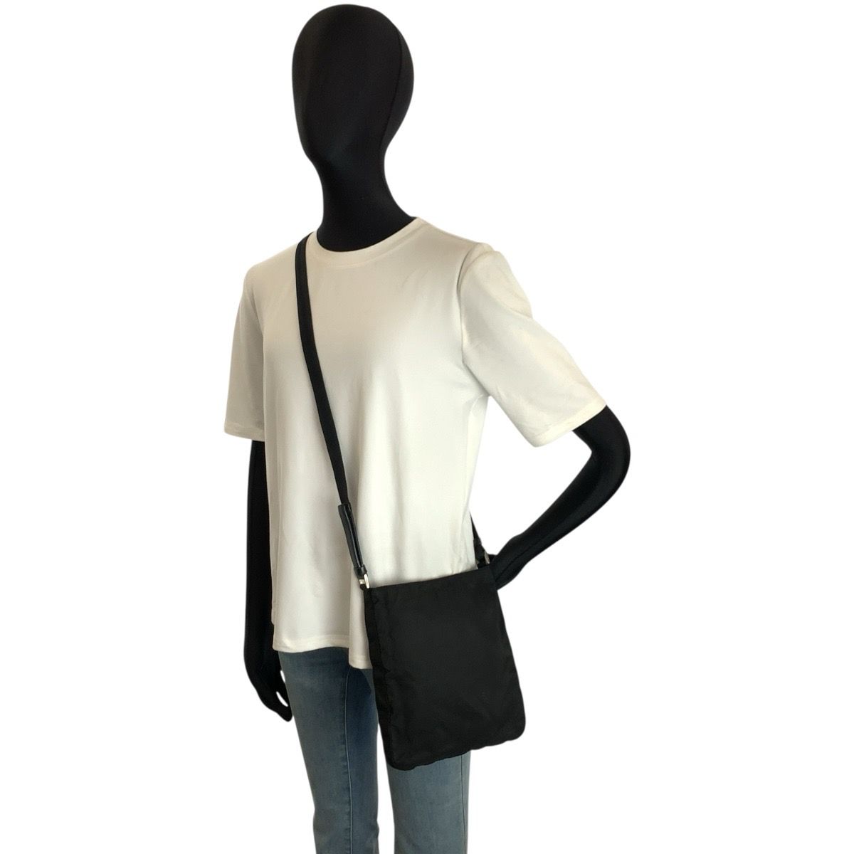 Prada Tessuto Black Silver Nylon Shoulder Bag Pochette — view 6