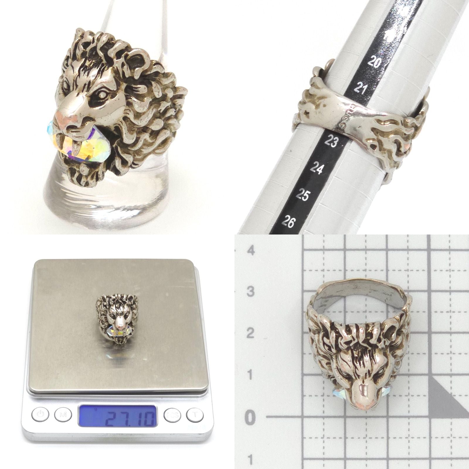 Gucci Crystal Lion Head Ring Aurora Color Silver — view 5