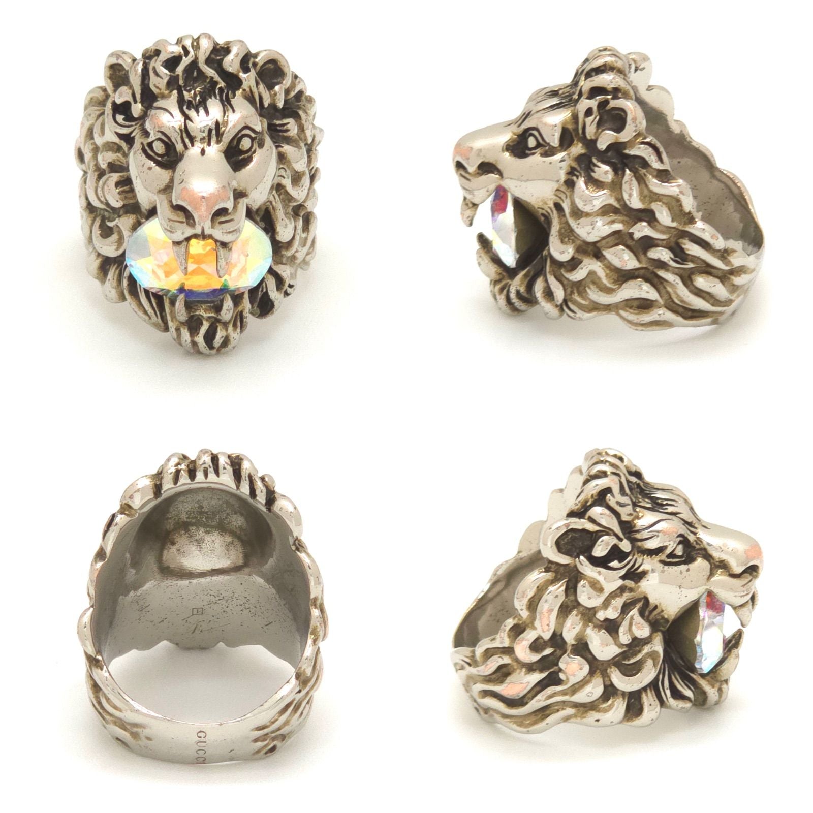 Gucci Crystal Lion Head Ring Aurora Color Silver — view 2
