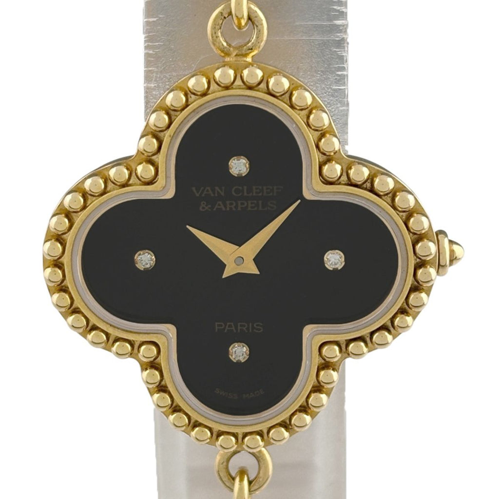 Van Cleef & Arpels Alhambra Watch YG Diamond Onyx Quartz Black