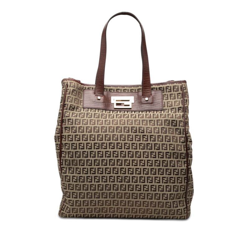 Fendi Zucchino Tote Brown Canvas Leather