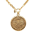 Chanel CC Logo Palm Tree Lion Medal Chain Pendant Gold Plated