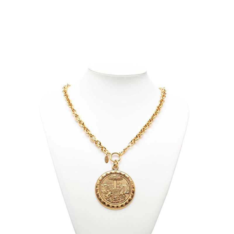 Chanel CC Logo Palm Tree Lion Medal Chain Pendant Gold Plated — view 6