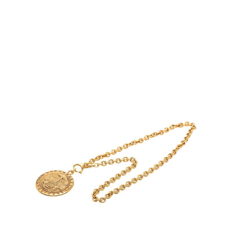 Chanel CC Logo Palm Tree Lion Medal Chain Pendant Gold Plated — view 5