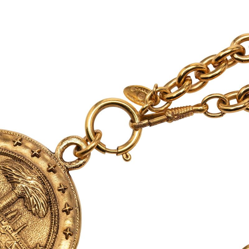Chanel CC Logo Palm Tree Lion Medal Chain Pendant Gold Plated — view 4