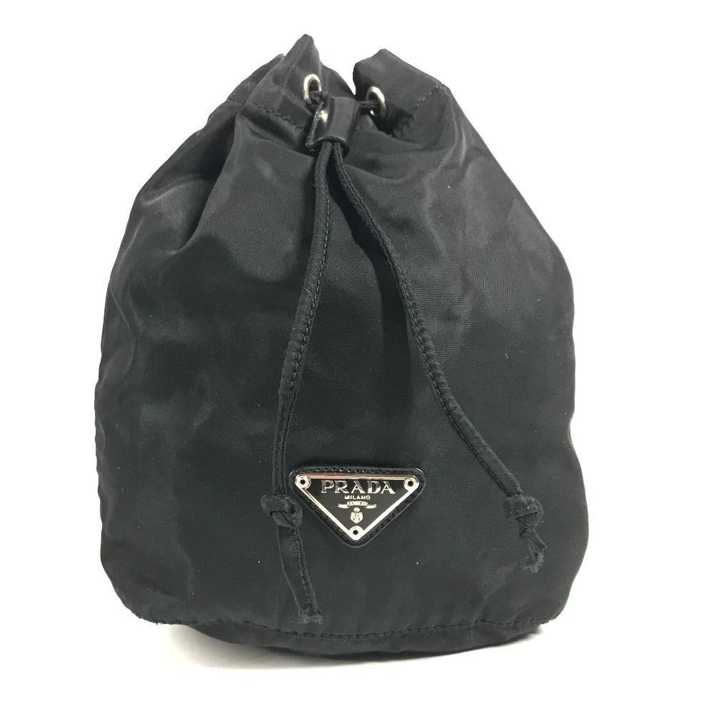 Prada Pouch Logo Drawstring Nylon Black