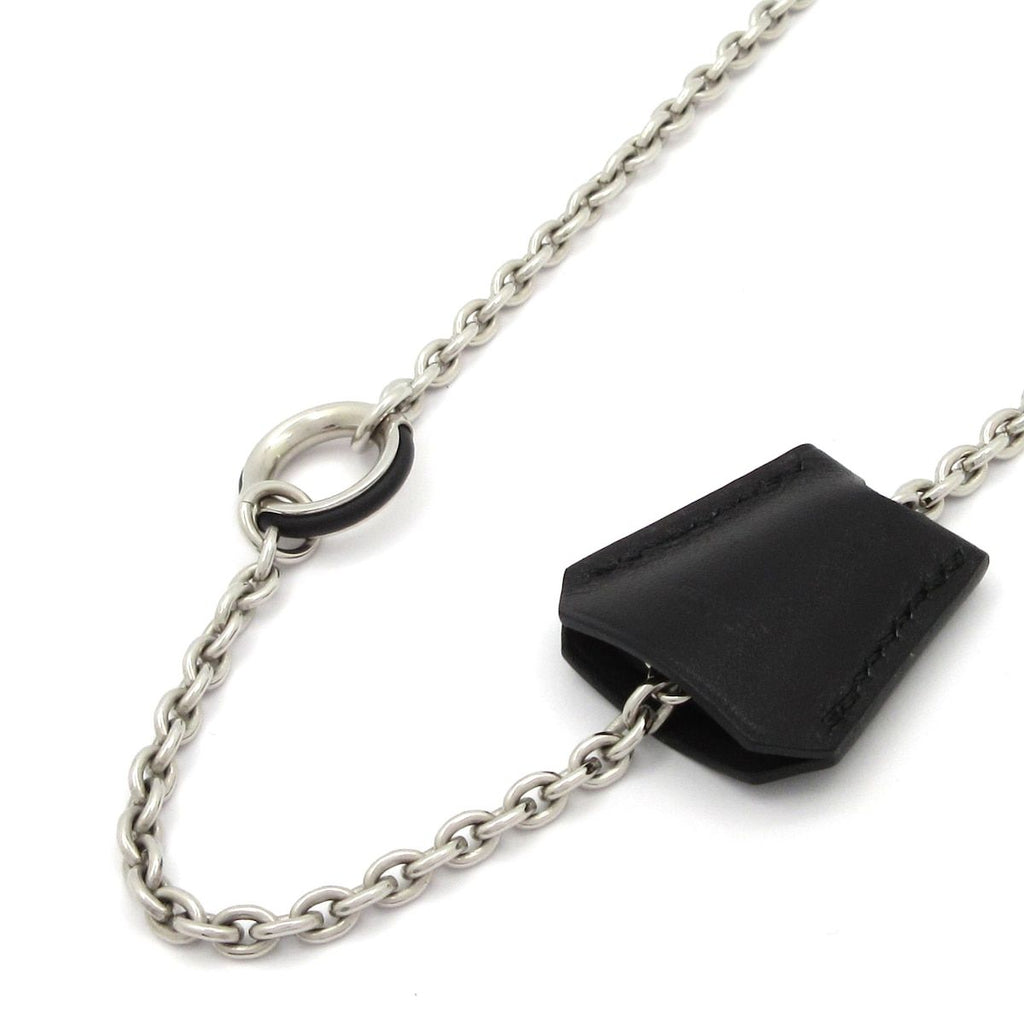 Hermes Necklace Clochette Leather Silver Black Brown