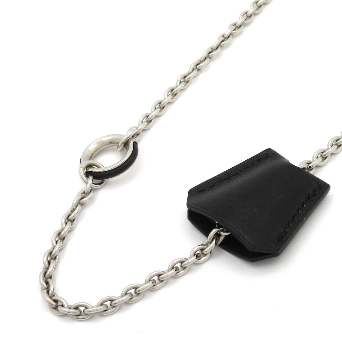 Hermes Necklace Clochette Leather Silver Black Brown