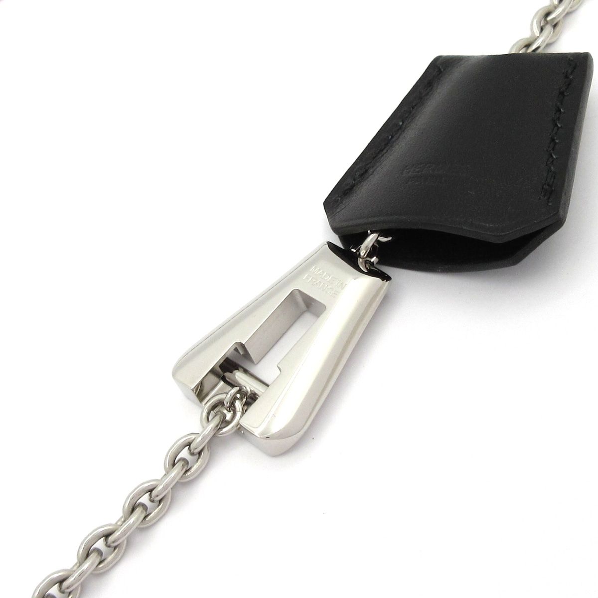 Hermes Necklace Clochette Leather Silver Black Brown — view 4