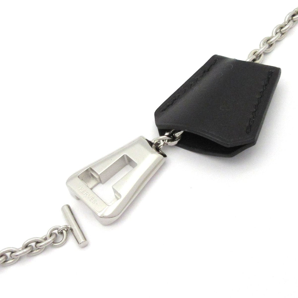 Hermes Necklace Clochette Leather Silver Black Brown — view 6