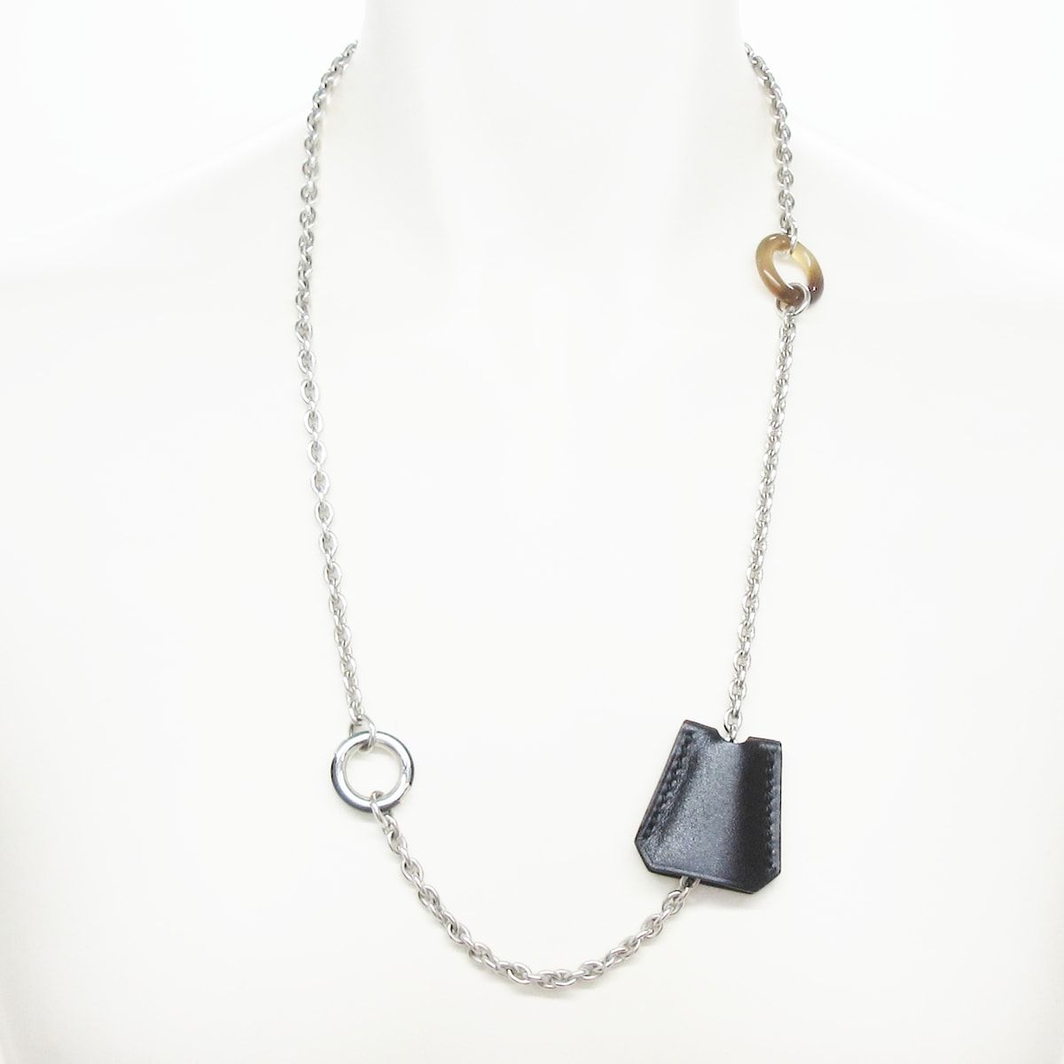 Hermes Necklace Clochette Leather Silver Black Brown — view 2