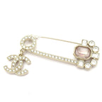 Chanel Brooch CC Logo Gold Clear Light Pink