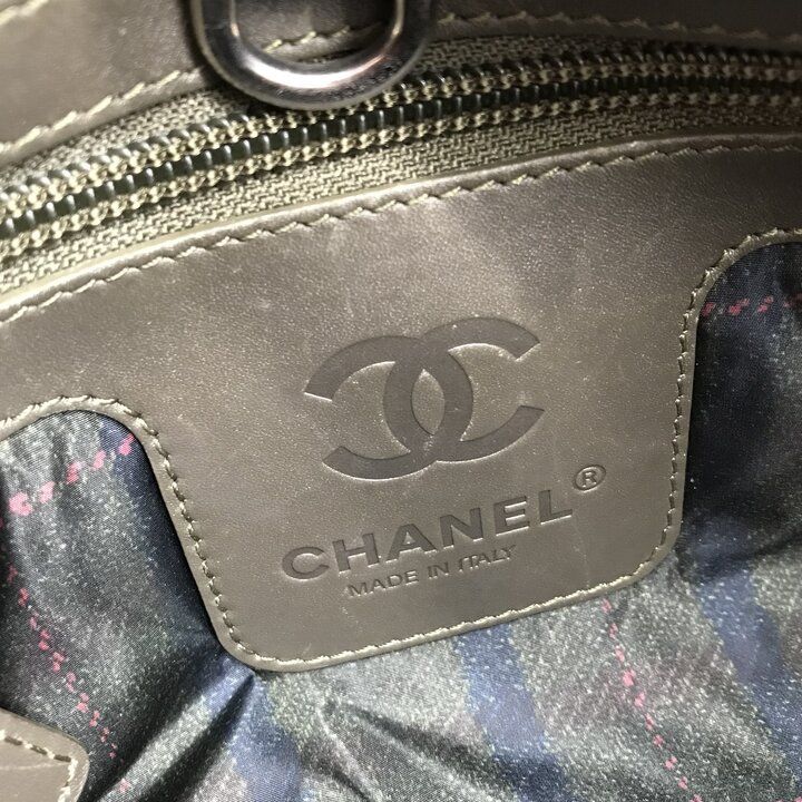 Chanel CC Logo Nylon Hand Khaki Purse — view 8