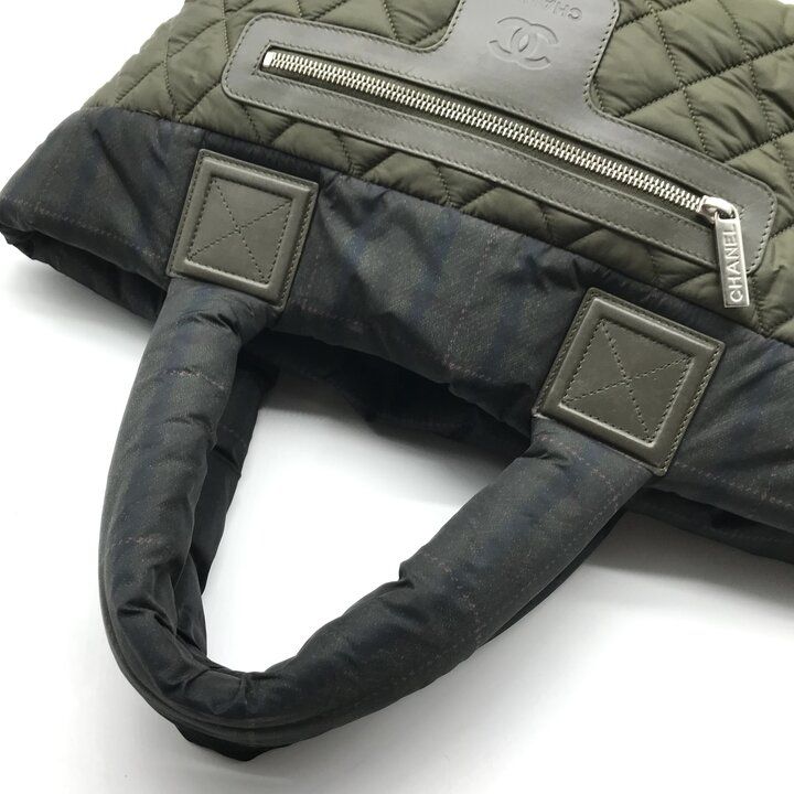 Chanel CC Logo Nylon Hand Khaki Purse — view 6
