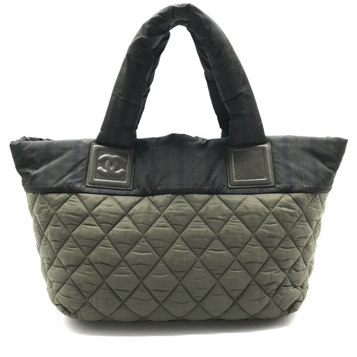 Chanel CC Logo Nylon Hand Khaki Purse — view 2