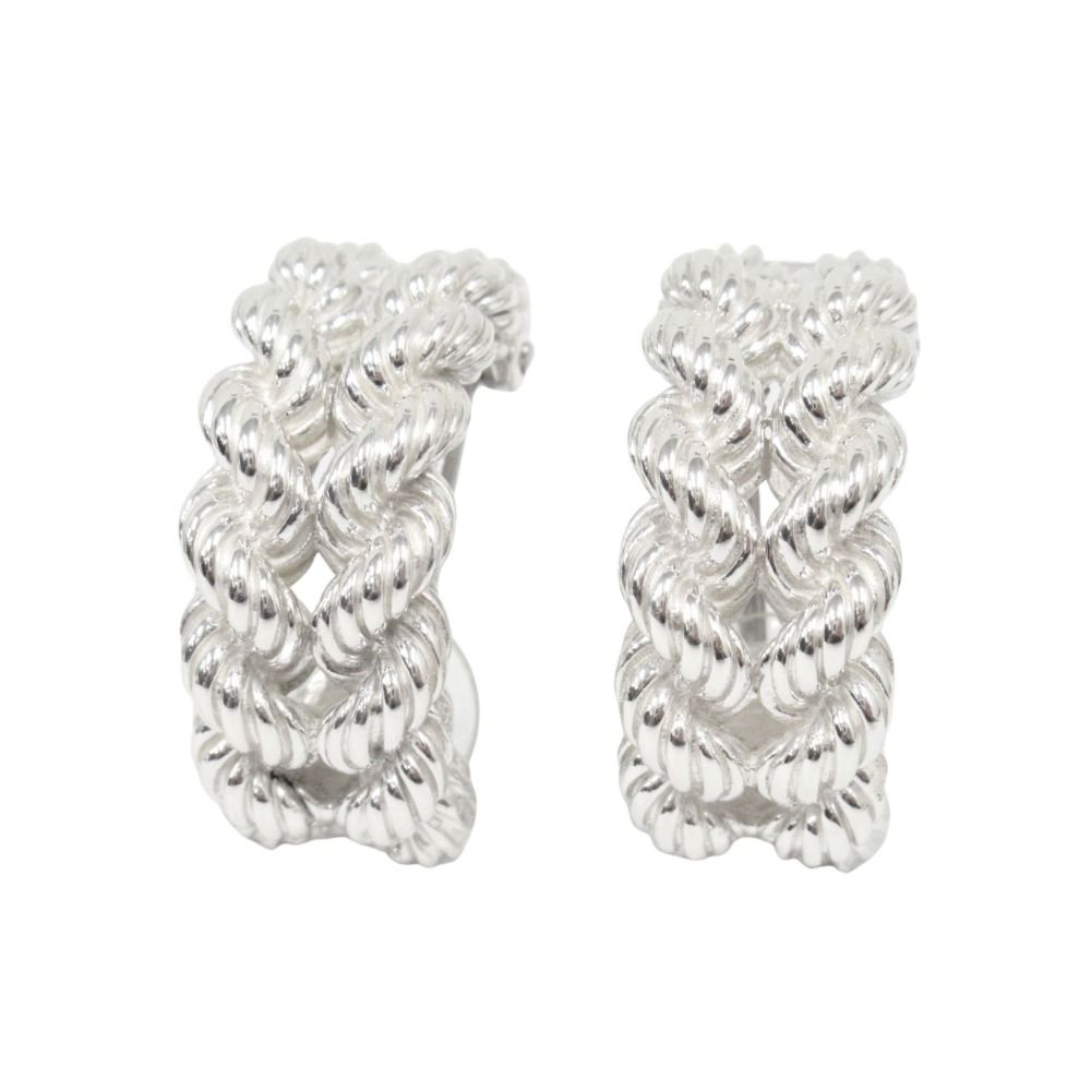 Hermes Polished Rope Twist Earrings Vintage Silver