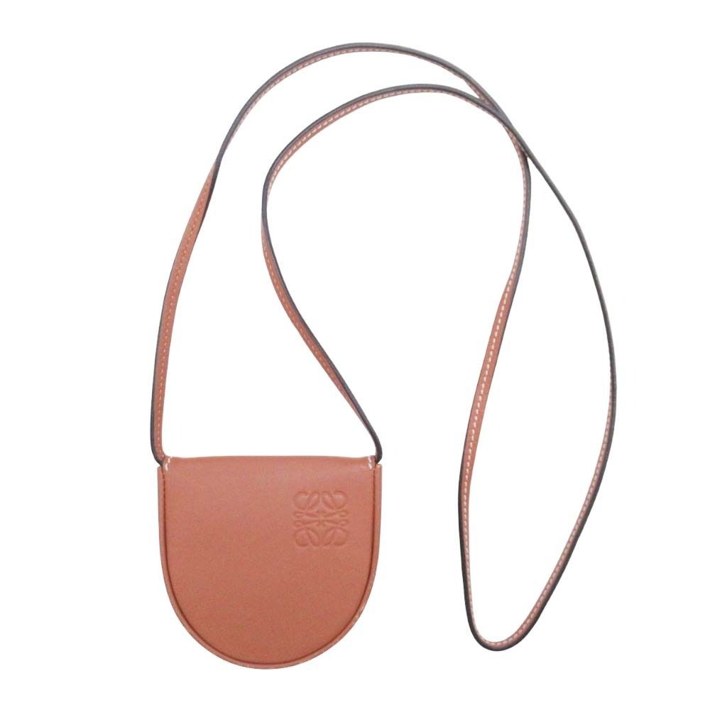 Loewe Heel Pouch Mini Coin Case Multi Purse Neck Strap Anagram Logo Wallet Brown