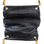 Gucci Bamboo Handle Nylon Leather Tote Vintage Purse Black — view 5