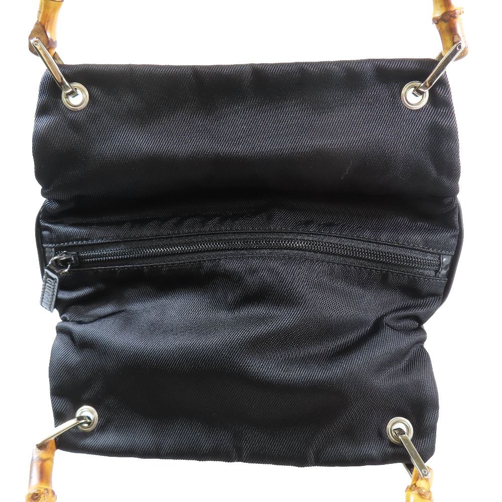 Gucci Bamboo Handle Nylon Leather Tote Vintage Purse Black — view 5