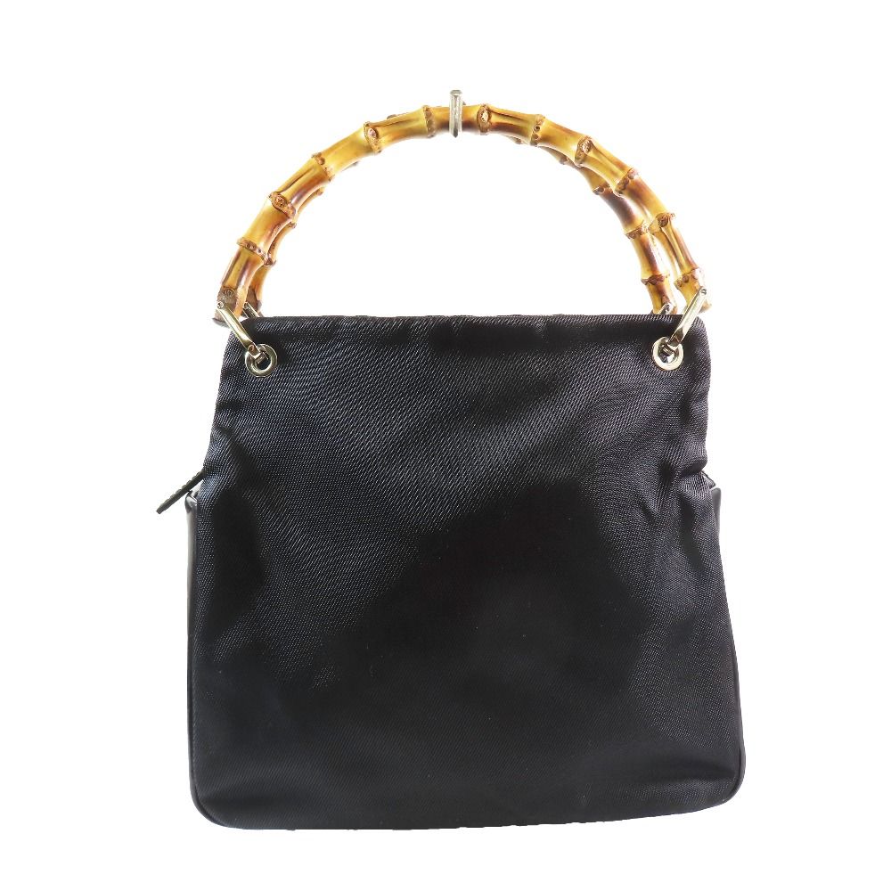 Gucci Bamboo Handle Nylon Leather Tote Vintage Purse Black