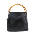 Gucci Bamboo Handle Nylon Leather Tote Vintage Purse Black