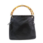 Gucci Bamboo Handle Nylon Leather Tote Vintage Purse Black