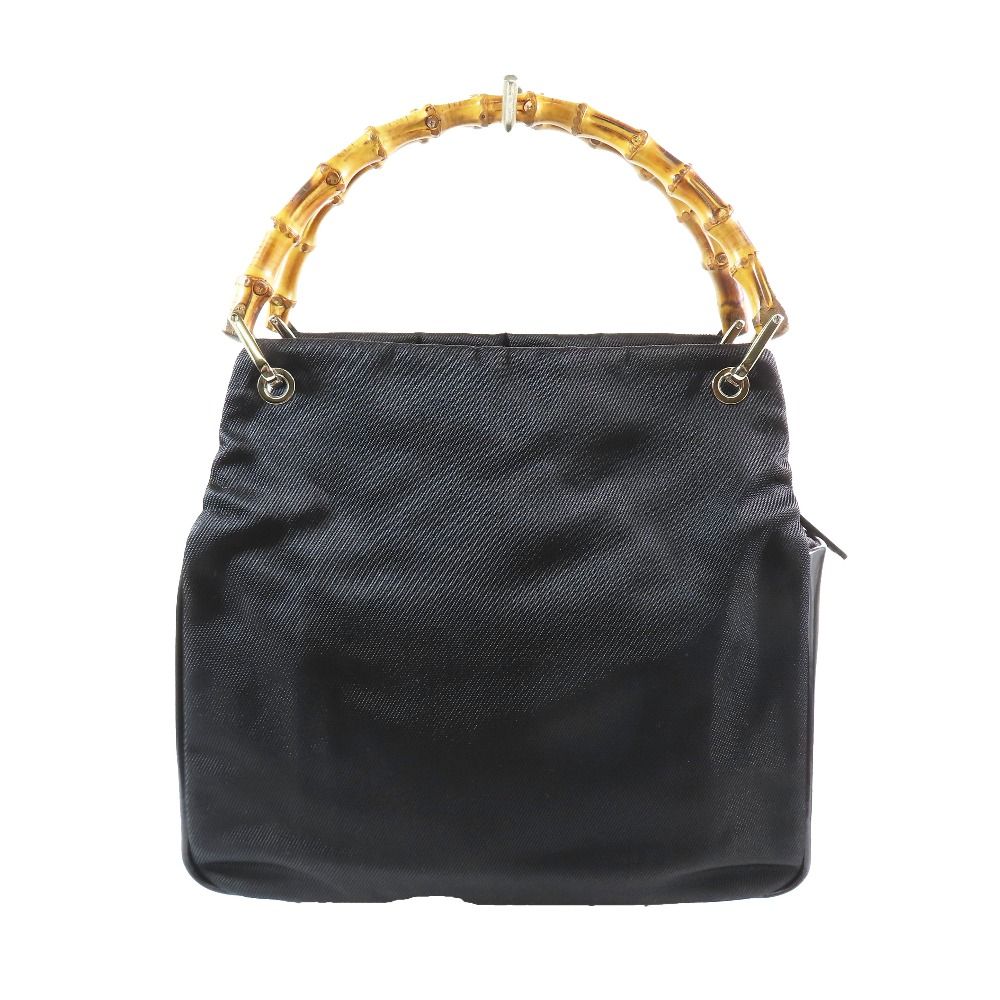 Gucci Bamboo Handle Nylon Leather Tote Vintage Purse Black — view 2