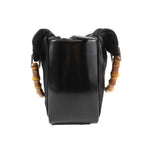 Gucci Bamboo Handle Nylon Leather Tote Vintage Purse Black — view 3