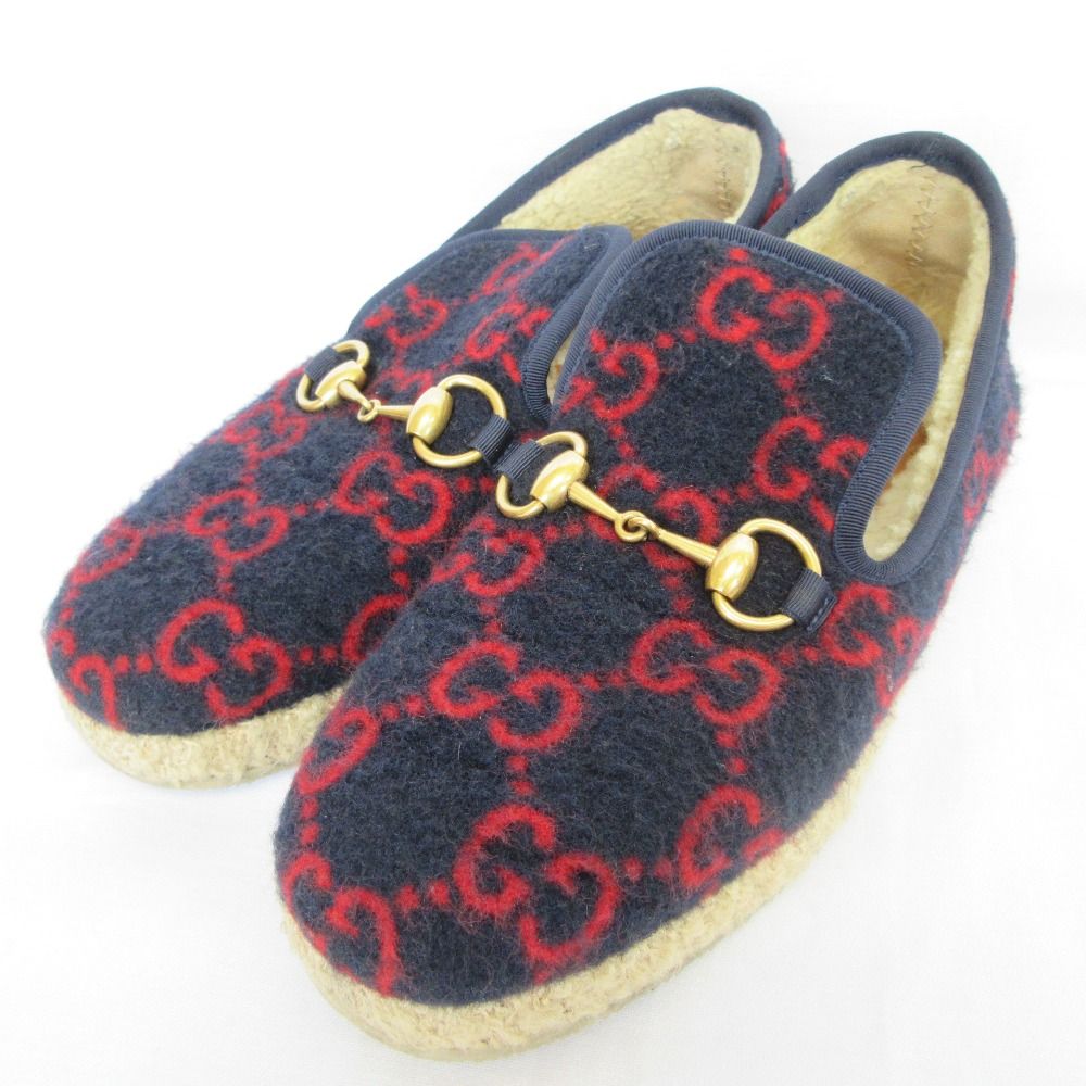 Gucci GG Pattern Felt Horsebit Slip on Shoes 36.5 Navy