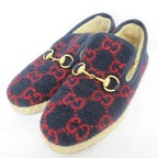 Gucci GG Pattern Felt Horsebit Slip on Shoes 36.5 Navy