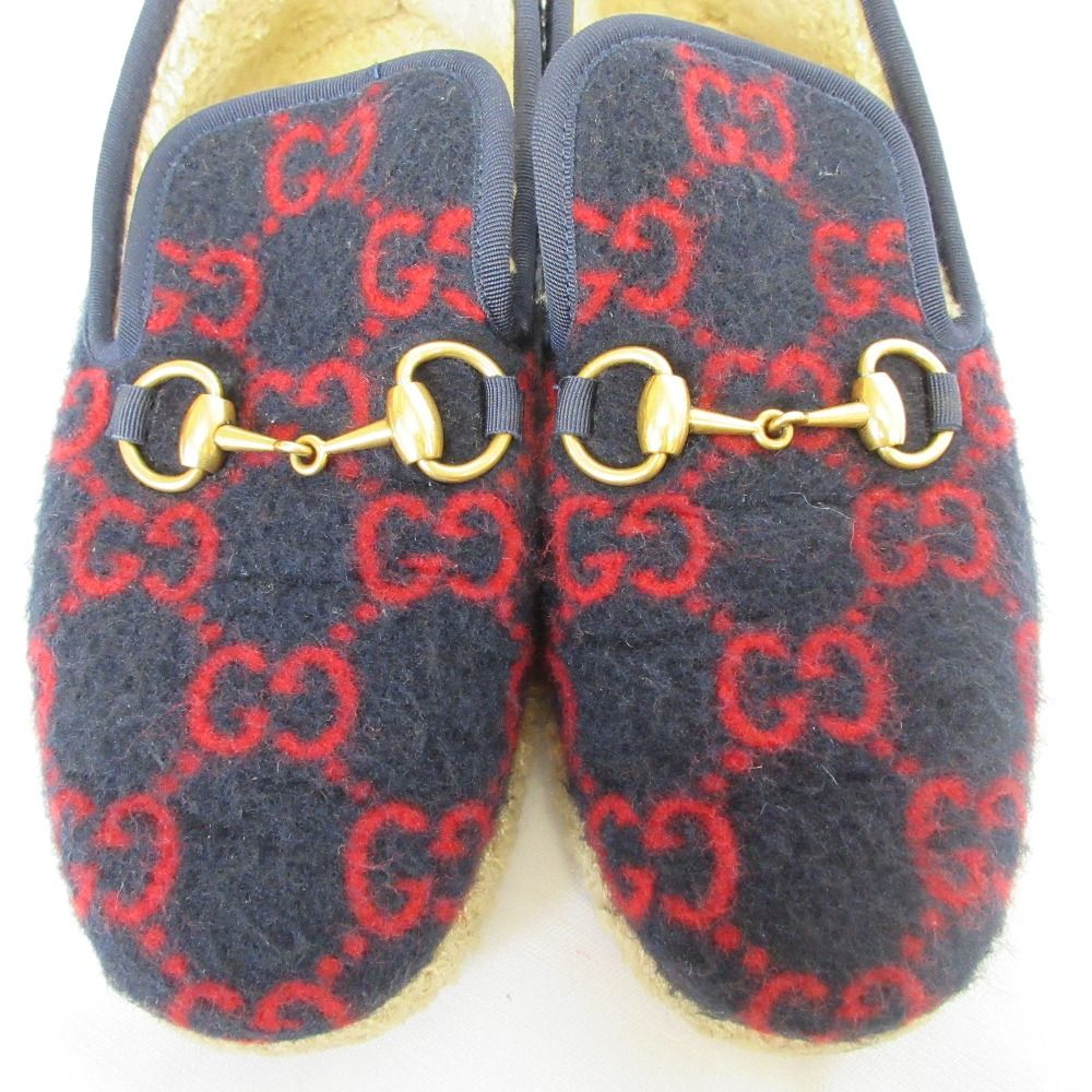 Gucci GG Pattern Felt Horsebit Slip on Shoes 36.5 Navy — view 4