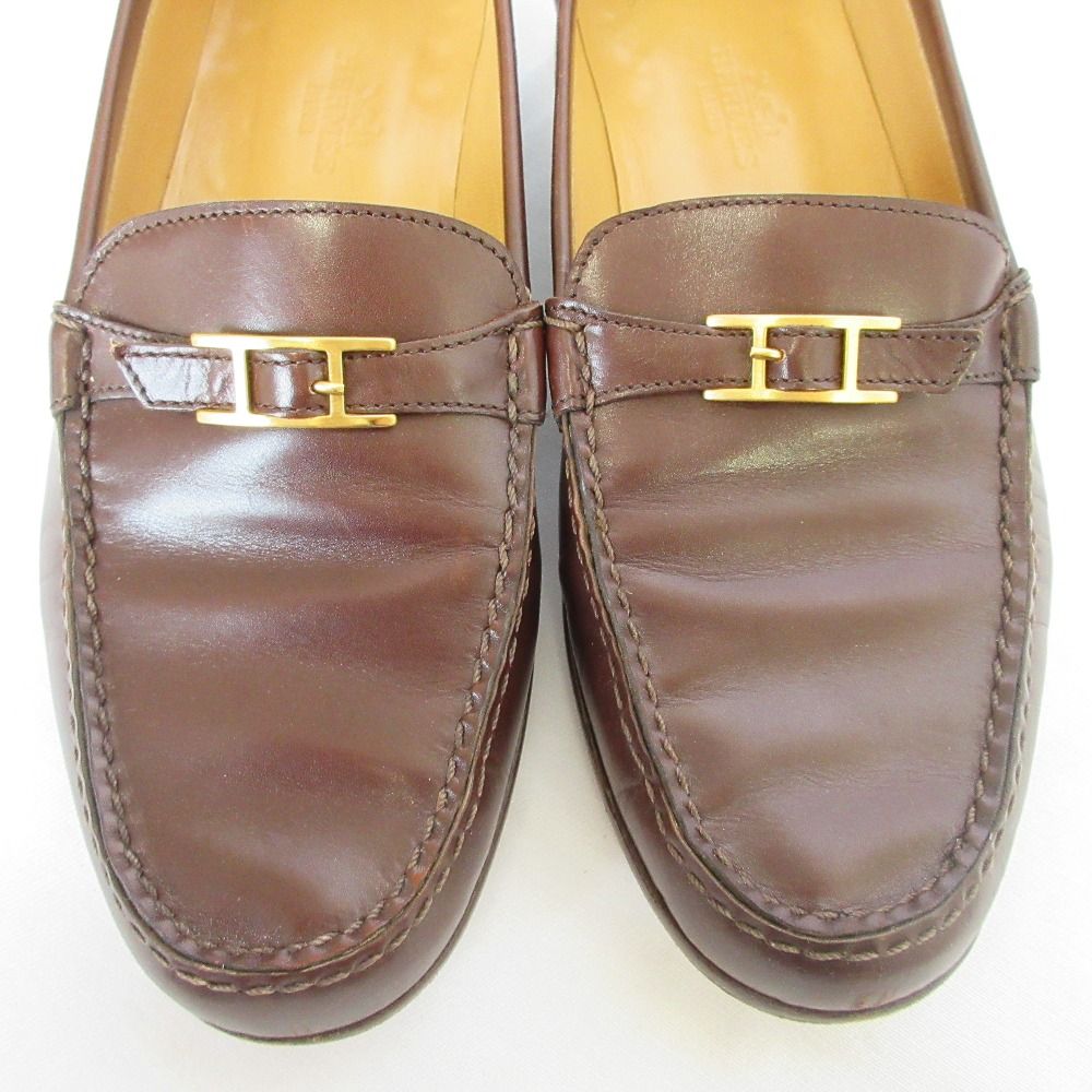 Hermes Hapi Belt Leather Loafers Shoes 36.5 Brown — view 4