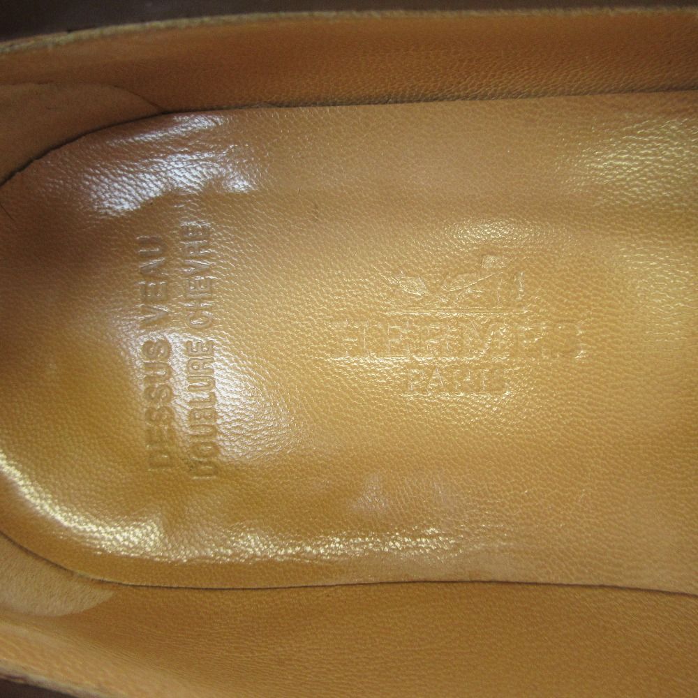 Hermes Hapi Belt Leather Loafers Shoes 36.5 Brown — view 6