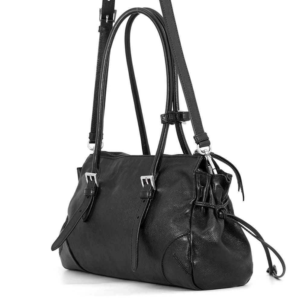 Prada Tote Boni Triangle Logo Leather 2-Way Shoulder Black — view 2