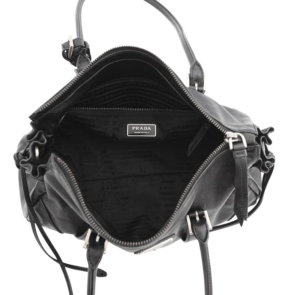 Prada Tote Boni Triangle Logo Leather 2-Way Shoulder Black — view 6