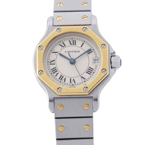 Cartier Santos Octagon SM Watch Ivory Dial Quartz Vintage