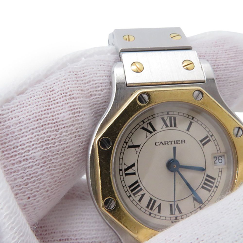 Cartier Santos Octagon SM Watch Ivory Dial Quartz Vintage — view 4