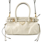Prada Handbag Boni Mini Leather Triangle Logo 2-Way Shoulder White
