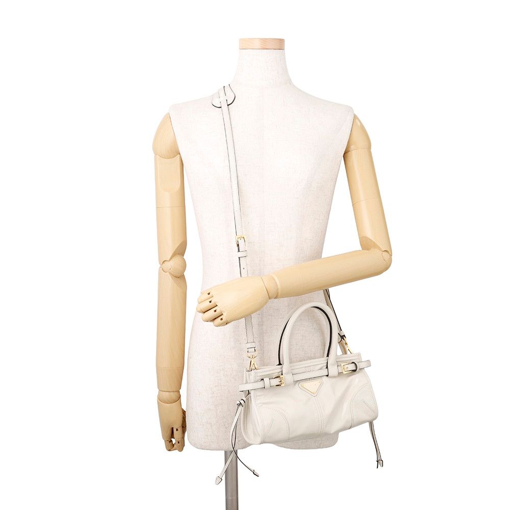 Prada Handbag Boni Mini Leather Triangle Logo 2-Way Shoulder White — view 4