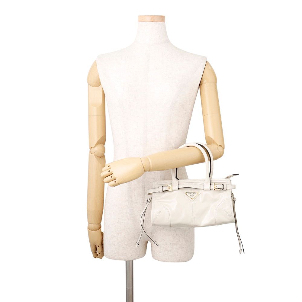 Prada Handbag Boni Mini Leather Triangle Logo 2-Way Shoulder White — view 5