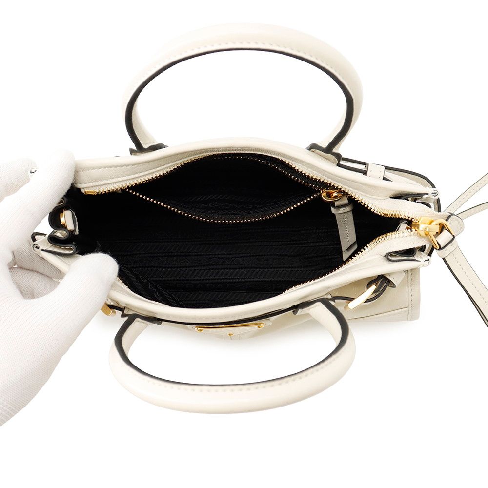 Prada Handbag Boni Mini Leather Triangle Logo 2-Way Shoulder White — view 6