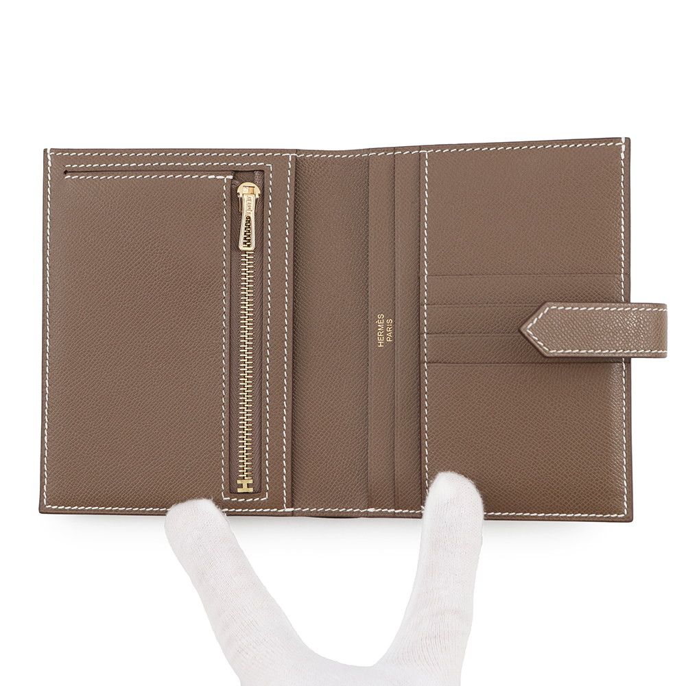 Hermes Bifold Wallet Bearn Compact Etoupe Gold Vo Madame — view 4