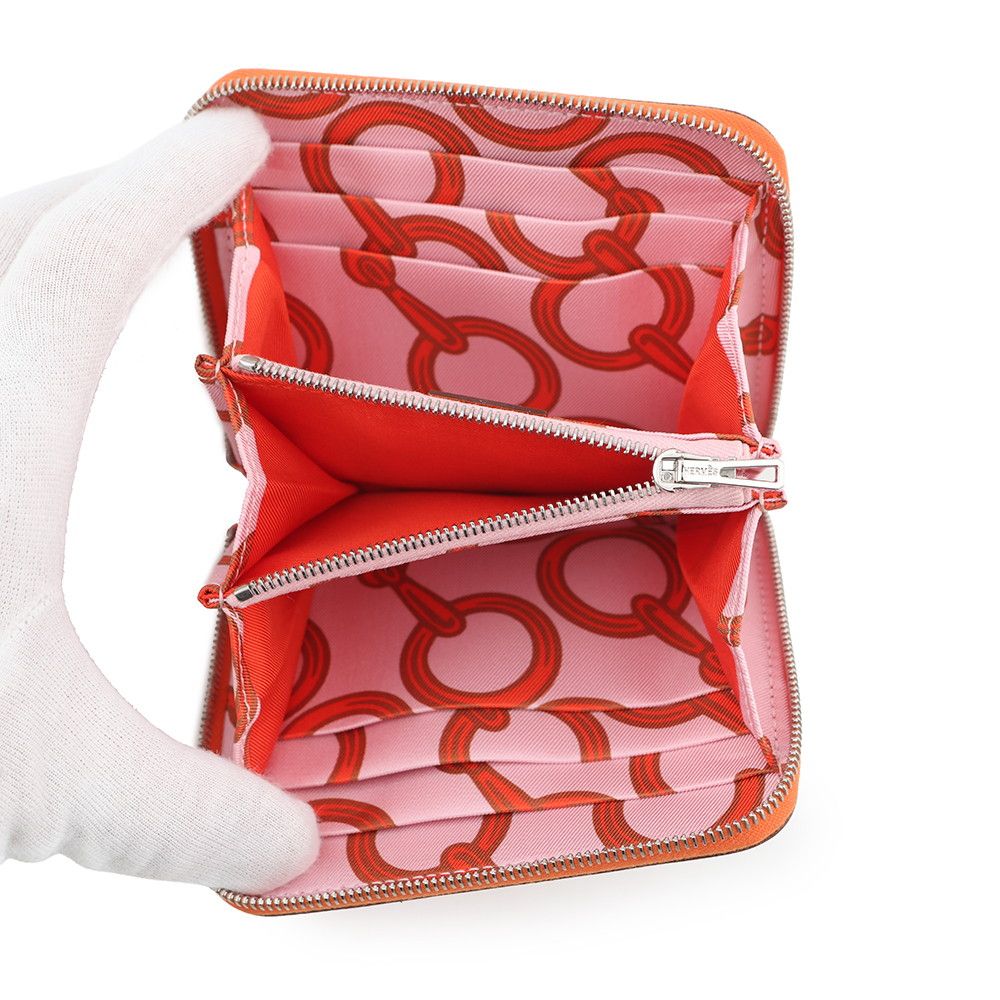 Hermes Coin Case Azap Compact Silk in Orange Silver Epsom — view 4