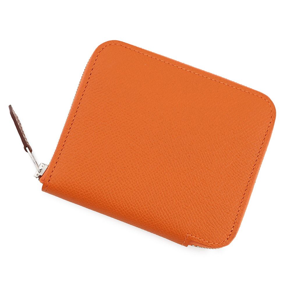 Hermes Coin Case Azap Compact Silk in Orange Silver Epsom