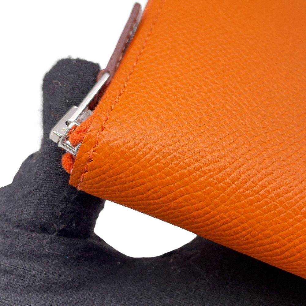 Hermes Coin Case Azap Compact Silk in Orange Silver Epsom — view 5