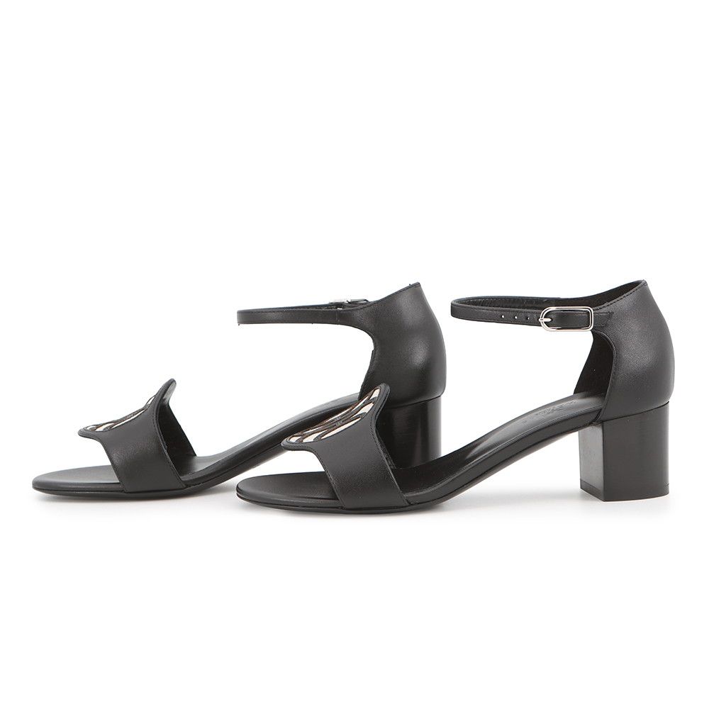 Hermes Sandals Marquise 50 Calf Leather Toile Ash 35.5 Shoes Black — view 2