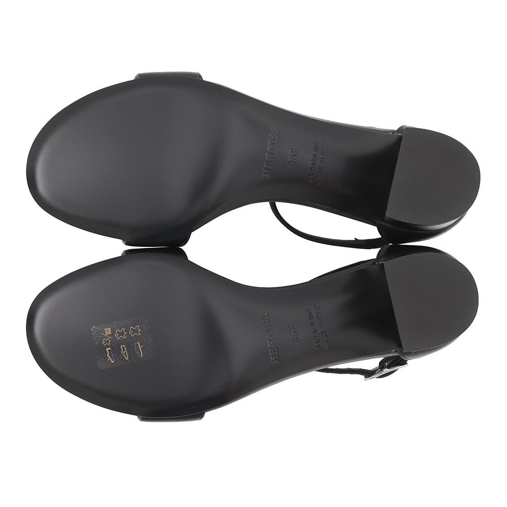 Hermes Sandals Marquise 50 Calf Leather Toile Ash 35.5 Shoes Black — view 4