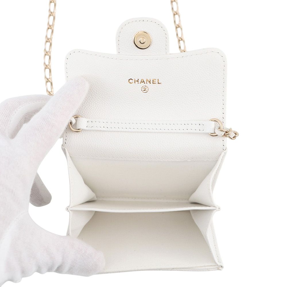 Chanel Chain Wallet Quilted CC Logo Mini Caviar Leather White Shoulder — view 6